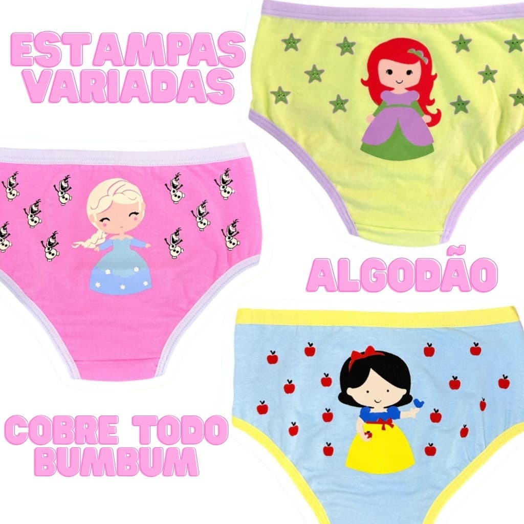 Kit 10 peças de calcinhas para meninas Conforto e qualidade para o dia a dia das pequenas