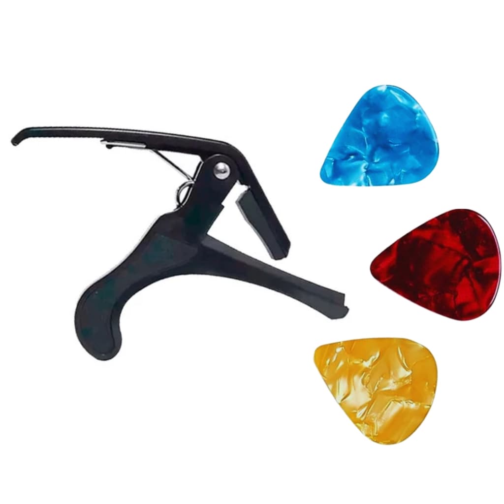 Capotraste Stage Special Para Violão Viola Guitarra Preto Profissional VLBK + 3 Palhetas