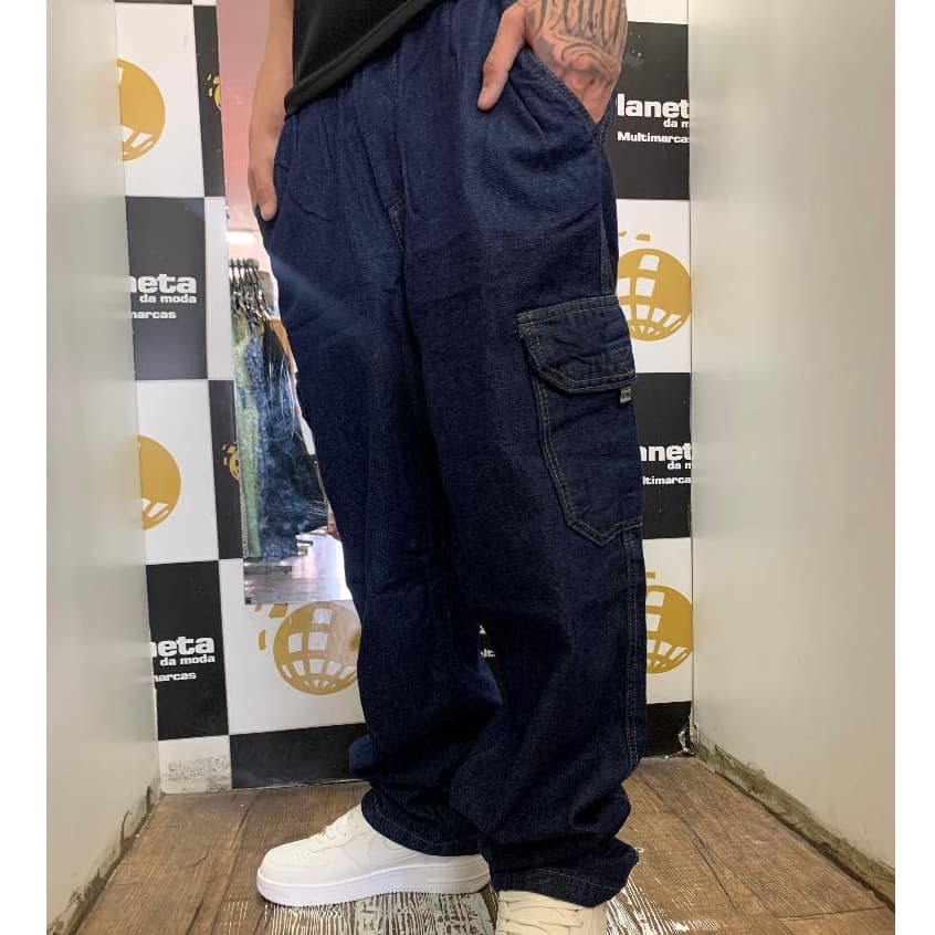 Calça Cargo Jeans Dazzling Masculino Estilo Street Largona