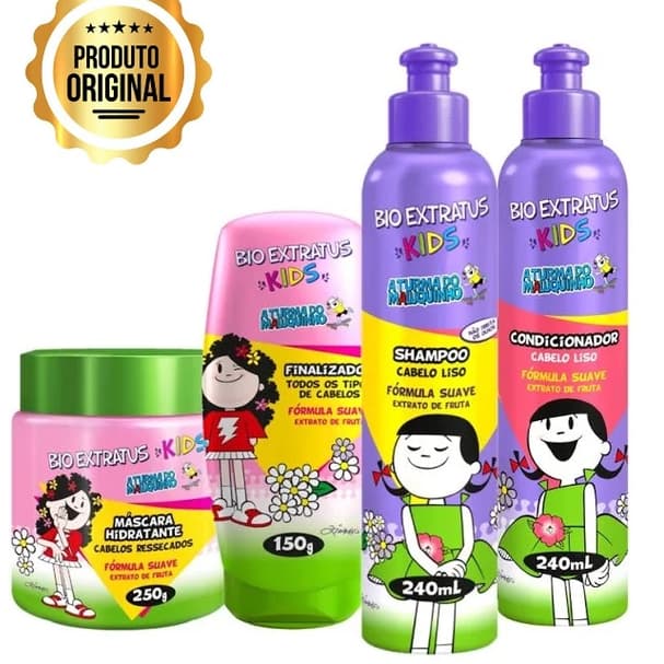 Ki Bio Extratus Kids Cabelos Lisos- Shampoo+Condicionador+Máscara+Finalizador/Para Crianças/Linha Infantil