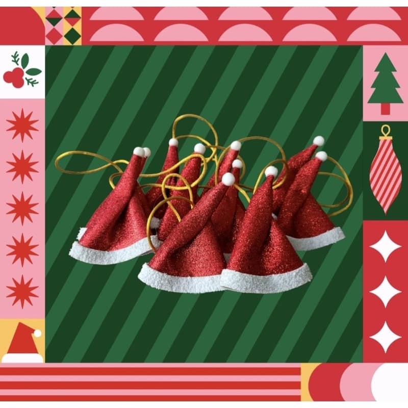 Enfeites de Natal Gorrinho de Papai Noel 12 Unidades