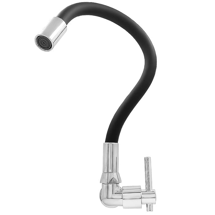 Torneira Cozinha Gourmet Metal Parede Tubo Flexível Preto Luxo