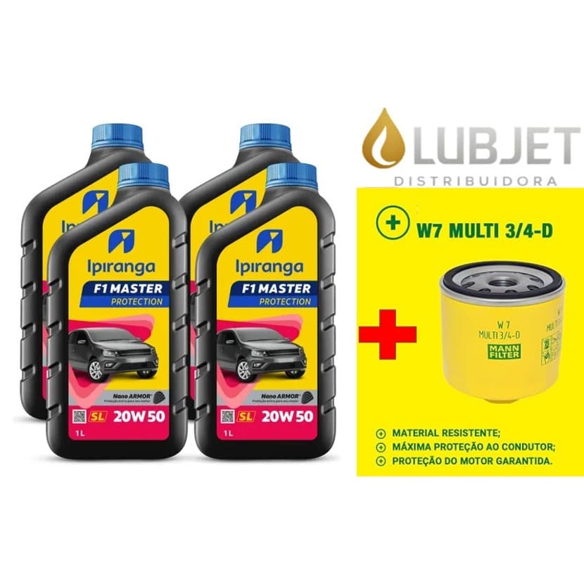 Kit 4 Litros Óleo Ipiranga 20W50 + Filtro W7 Multi 3/4D – Volkswagen 8V até 1999