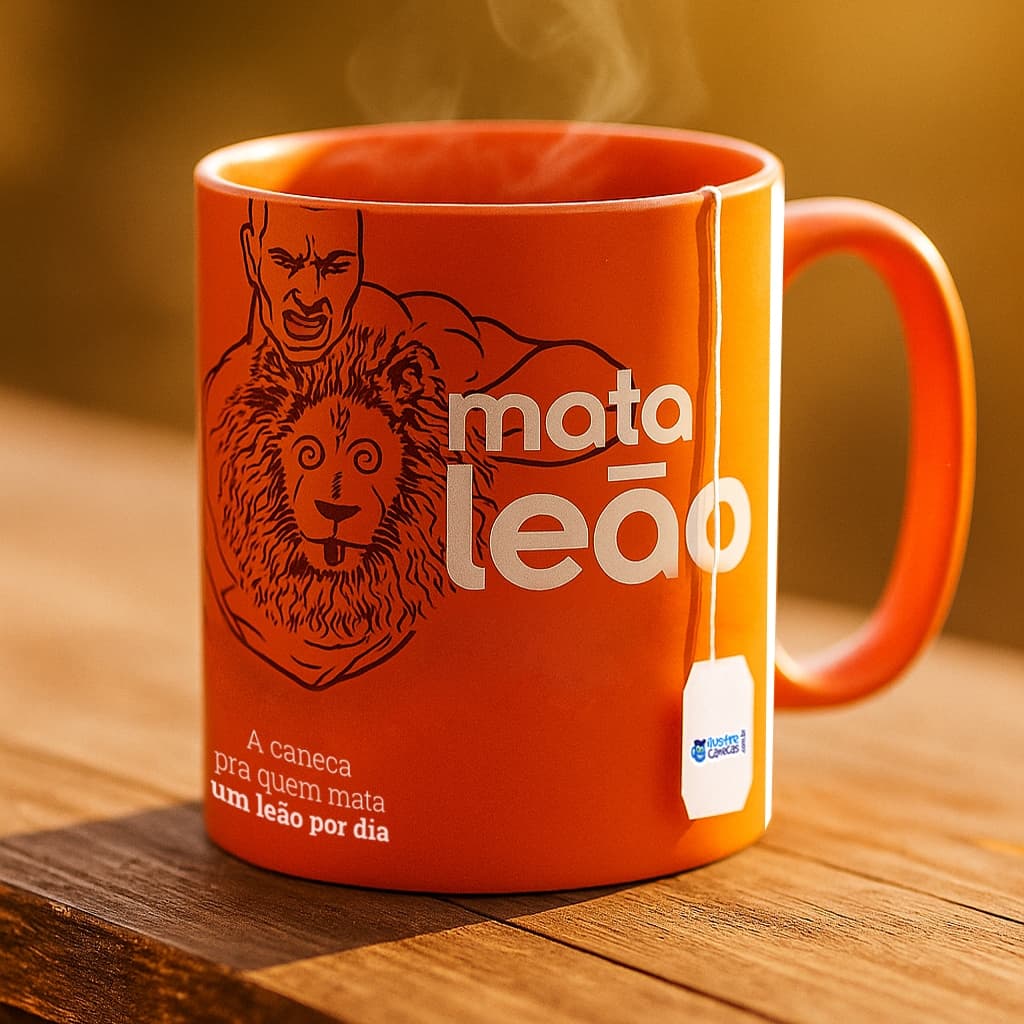 Caneca Mata Leão I Disponível em Cerâmica 325ml nas Cores Laranja ou Branca