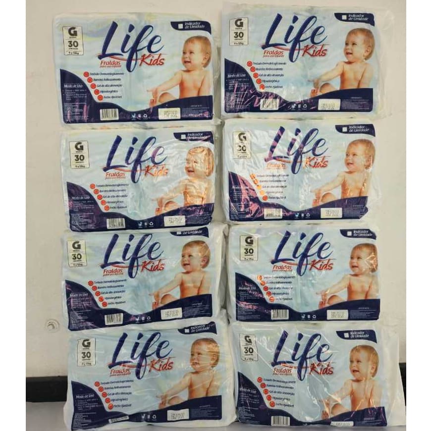 400 un Fraldas Infantil Qualquer Tamanho Life Kids - Barreiras Antivazamento laterais, Alta absorção gel, fitas reajustá