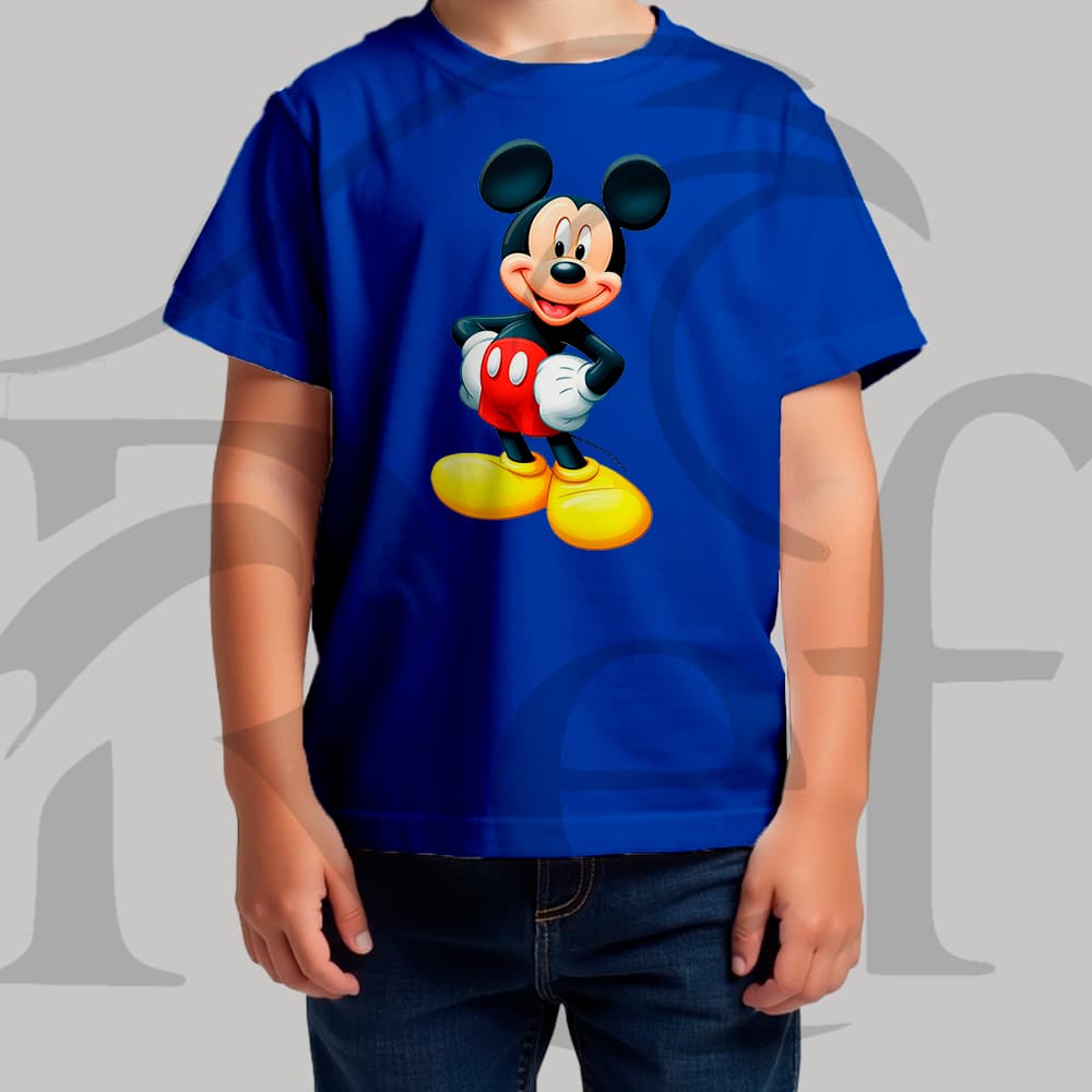 Camiseta Camisa Infantil Masculina Streetwear Mickey Em Pé Mãos Na Cintura Malha Penteada Algodão