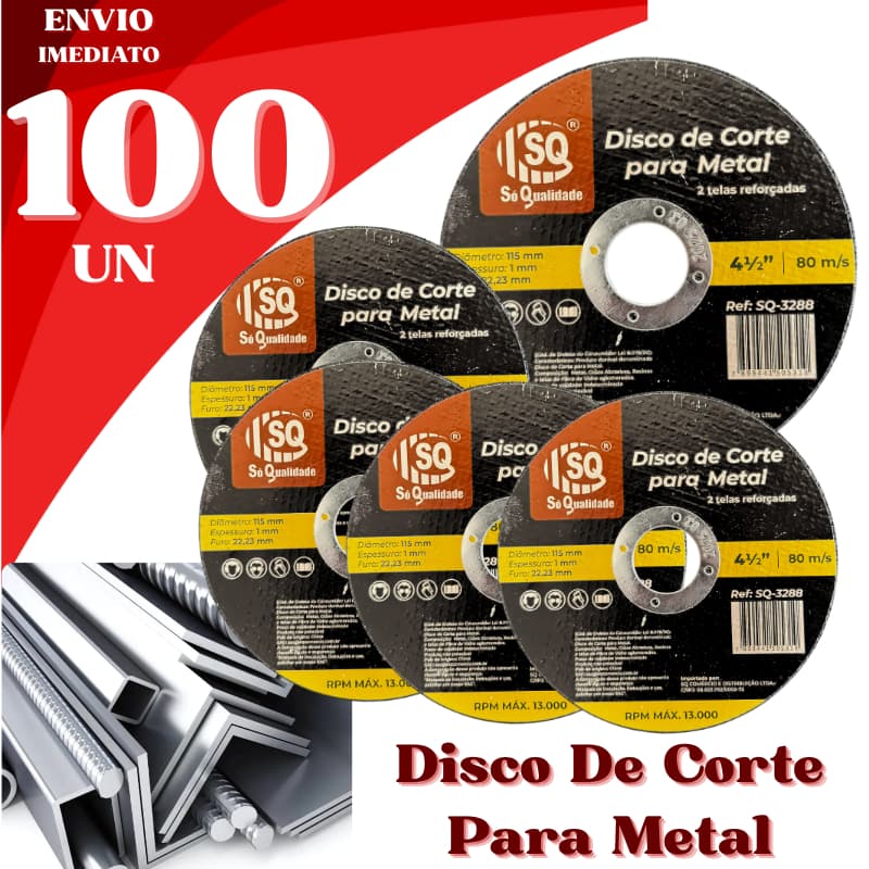 Kit 100 Discos de Corte para Metal 4½" Reforçado Alta Performance Profissional Corte Rápido Preciso