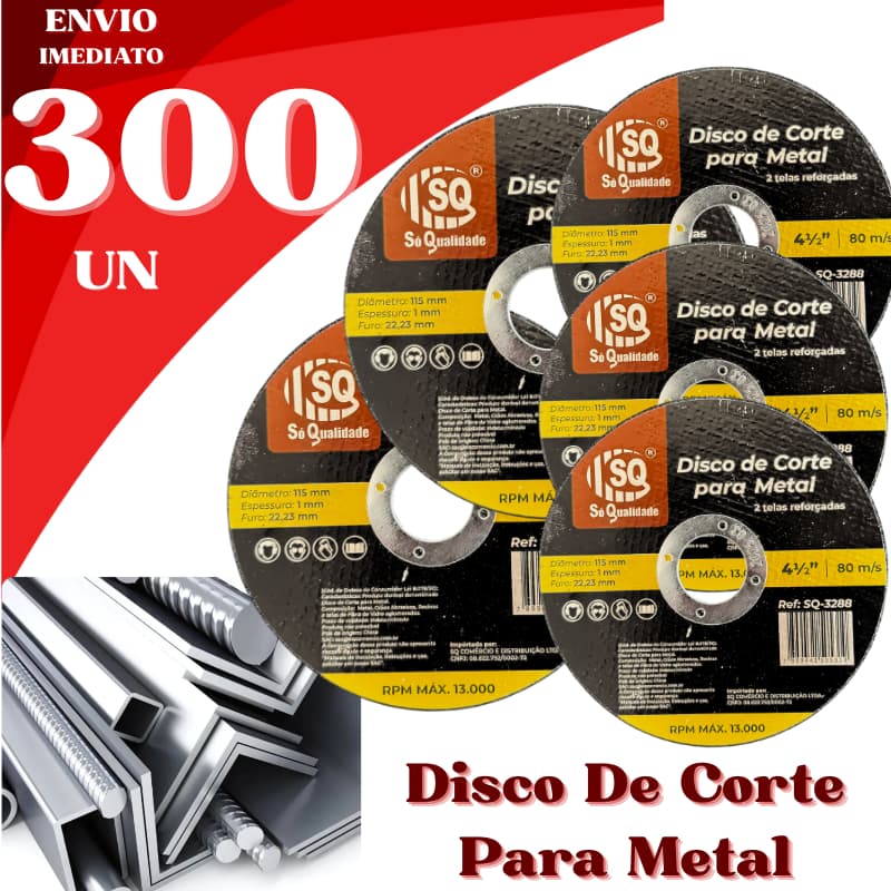 Jogo Profissional 300 Discos de Corte para Metal 4½" Reforçado Alta Performance Corte Rápido Preciso