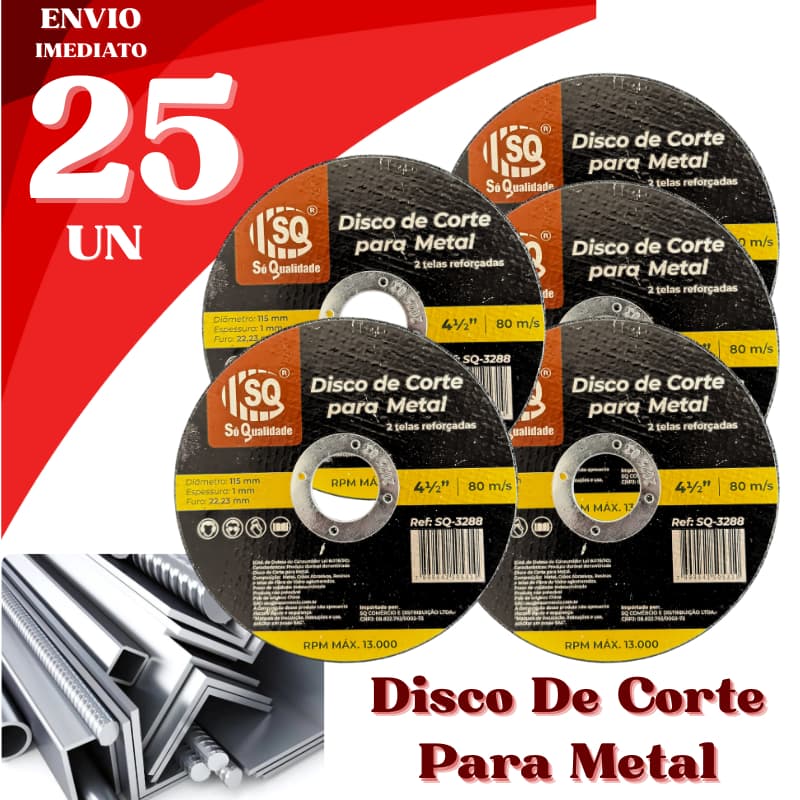 Kit 25 Discos de Corte para Metal 4½" Reforçado Alta Performance Profissional Corte Rápido Preciso