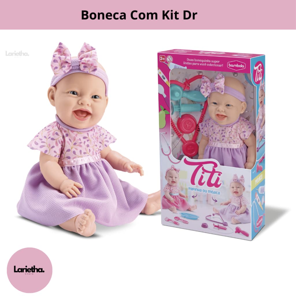 Boneca Com Chupeta e Mamadeira E com Kit de Doutora Boneca Para Meninas Boneca Titi Medica