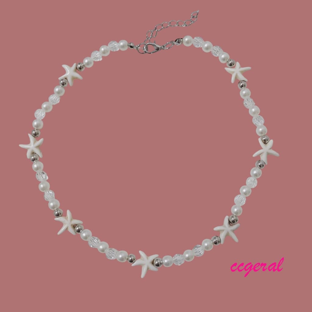 Colar Gargantilha Choker Estrela do Mar Com Pérola Miçanga