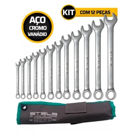 Jogo De Chaves Combinadas CRV 6 A 22mm com 12 Peças - STELS 1540555
