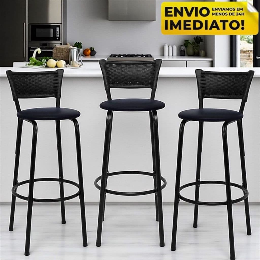 Conjunto 3 Banquetas Altas Bar Balcão Bancada Banco Cozinha Premium Casa Americana