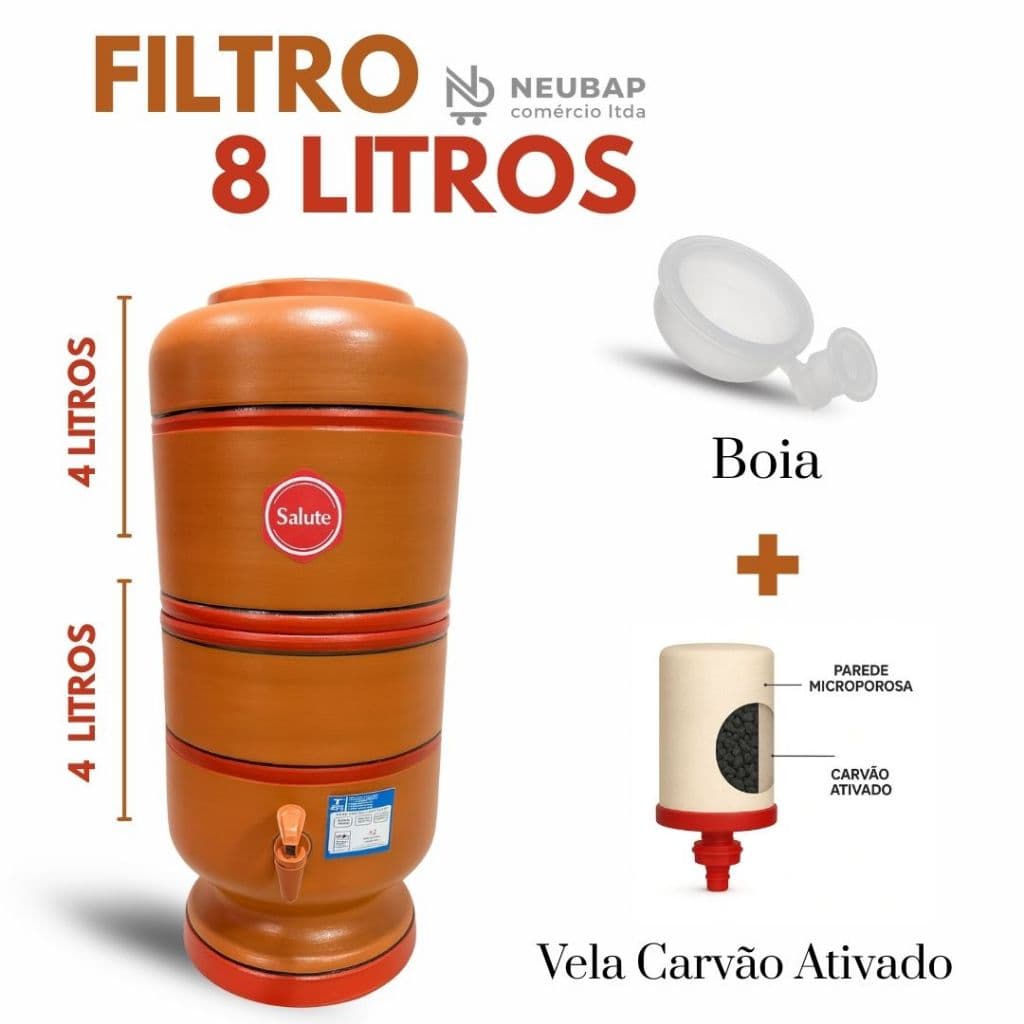 Filtro de Barro de Água 8 Litros + Vela Carvão Ativado + Acessórios