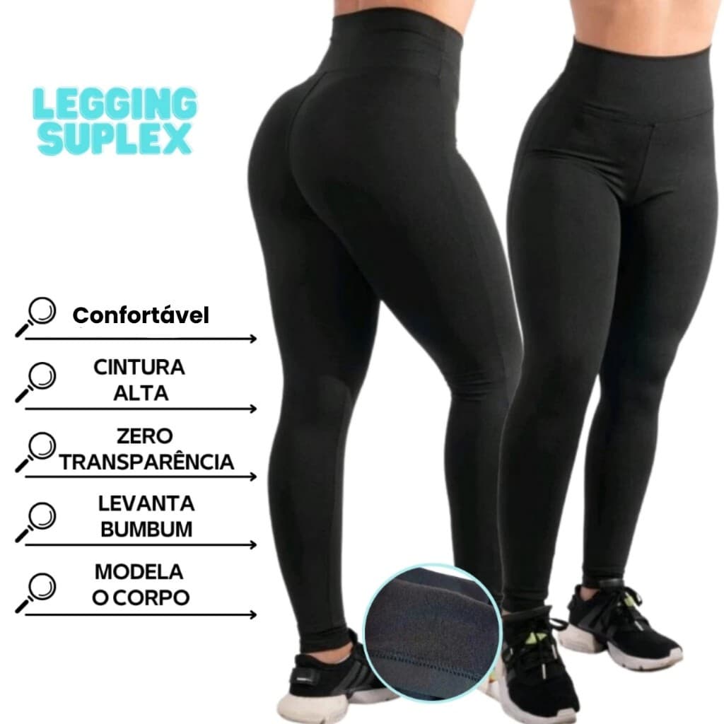 Calça Legging Academia Feminina Levanta Bumbum Zero Transparência Cintura Alta Grossa Preta Dia Dia
