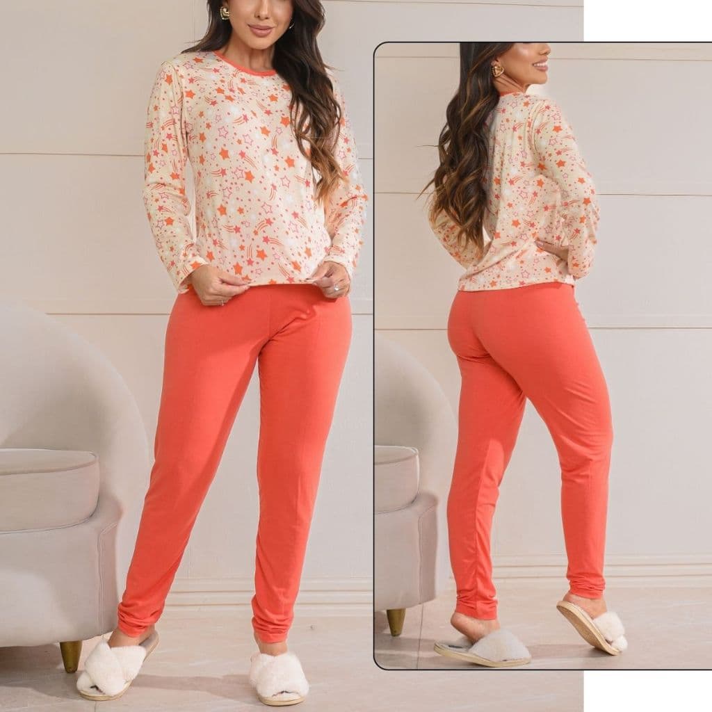 Conjunto Pijama Femenino Manga Longa Sortidos Pijama Manga Comprida Plus Size Sortidos