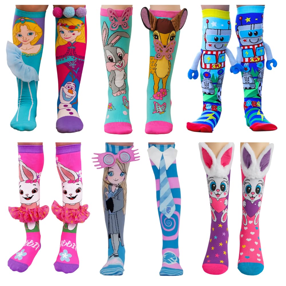Meia 3D Infantil Divertida Personagens Cano Alto Coloridas Meia Maluca