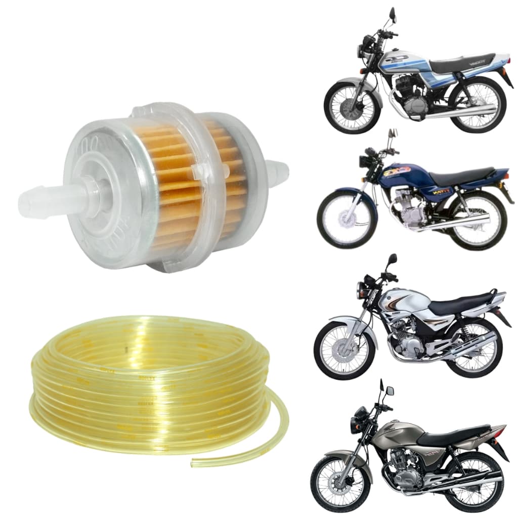 Filtro Combustível Gasolina + 30CM Mangueira Moto Carburada Titan Fan 125 150 Turuna Today Bros 125 Ybr Factor 125