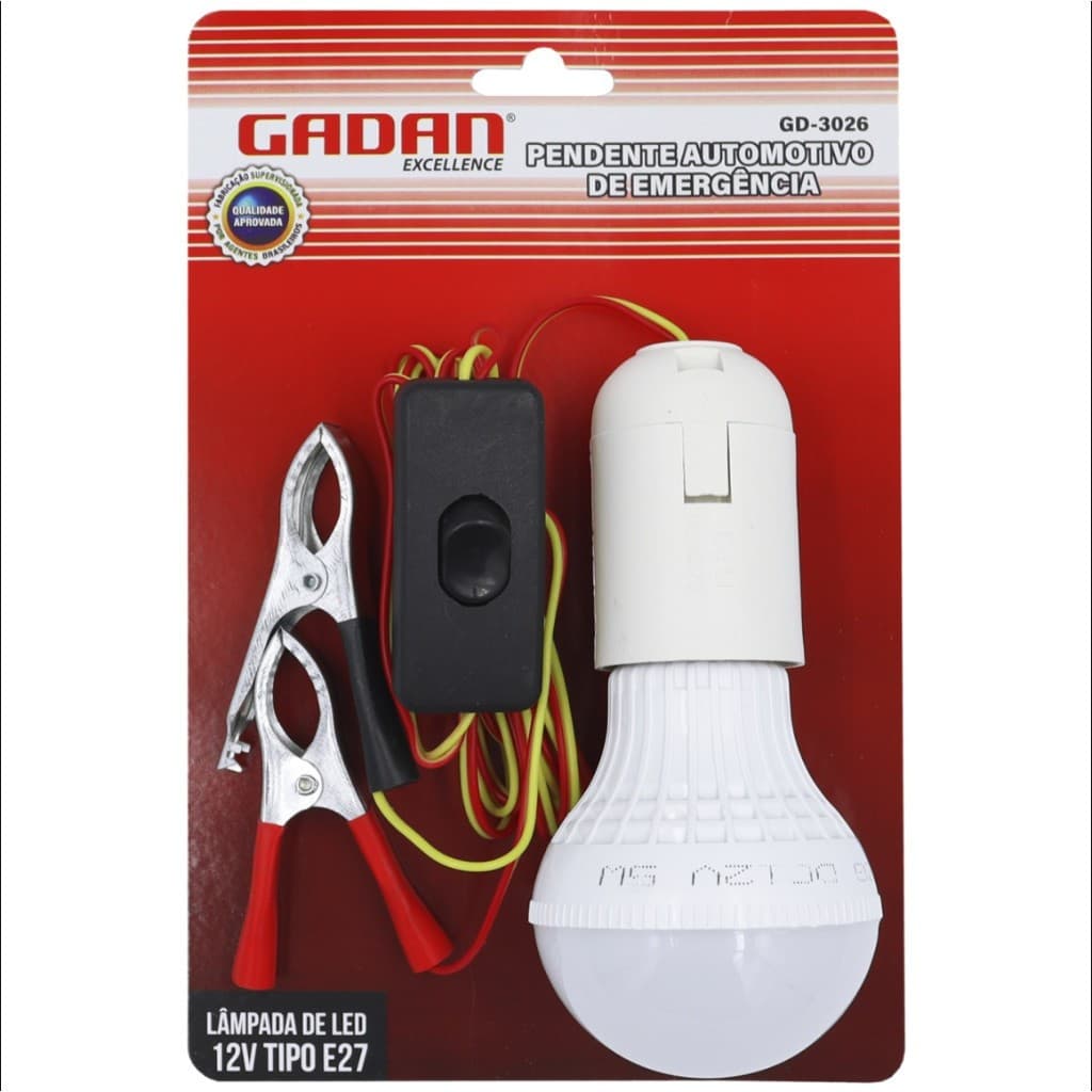 Pendente Automotivo Emergencia Com Garra Bateria 12V  Lampada Led 5W
