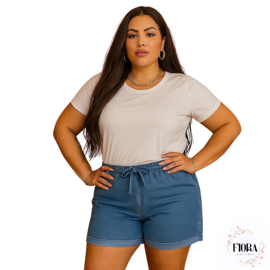 Short Jeans Feminino Do 42 Ao 56 Plus Size Confortavel Com Lycra Cintura Alta Elastico Estilo Verão