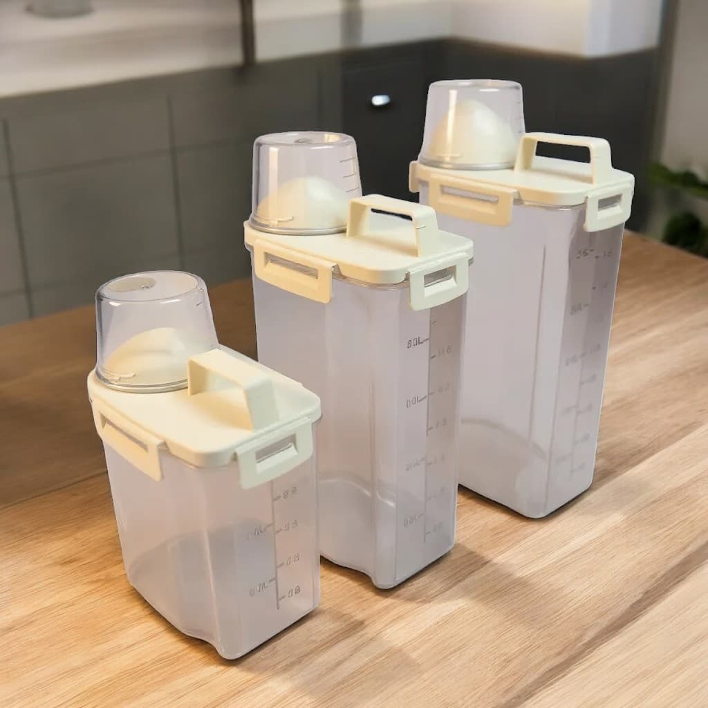 Balde Hermético De Arroz De 3L Com Copo Medidor Recipiente De Cereais De Grande Capacidade