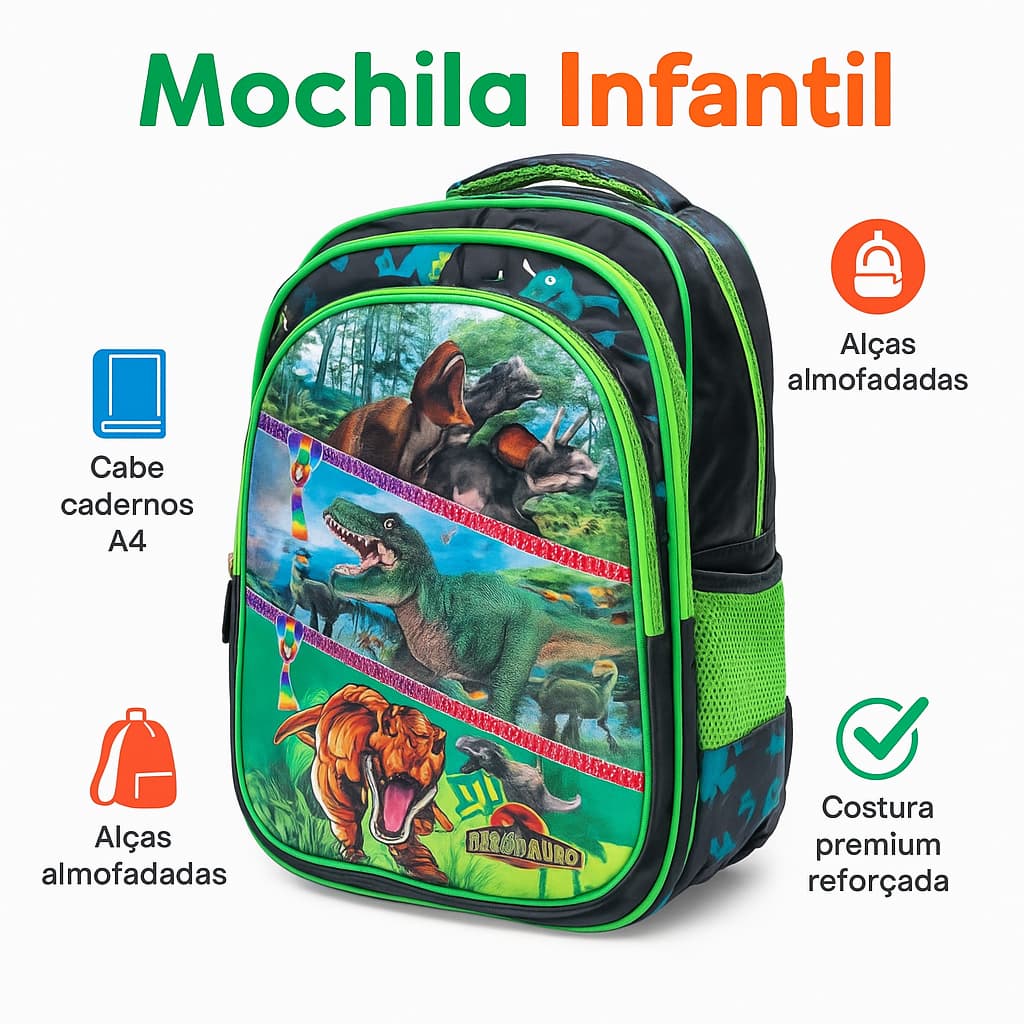 Mochila Infantil Escolar Menino Carros Impermeável | Resistente e Espaçosa | Passeio e Dia a Dia - 4 a 9 Anos