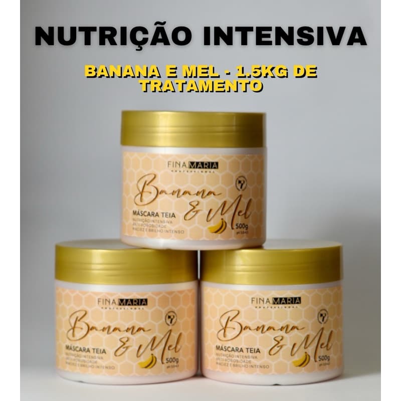 COMBO 1.5KG BANANA E MEL TEIA ANTIPOROSIDADE - MÁSCARA HIDRONUTRITIVA - FINA MARIA PROFISSIONAL
