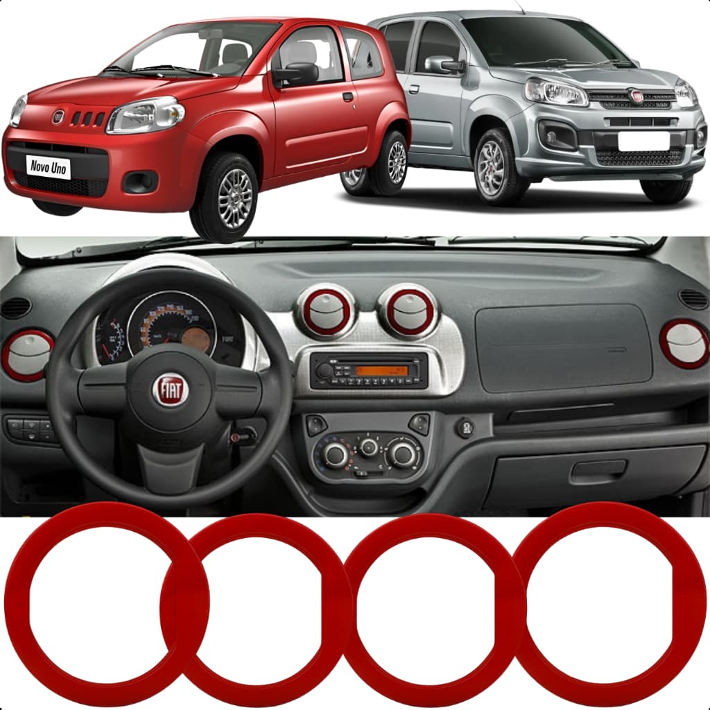 Kit 4 Aplique Entrada de Ar Vermelho Fiat Novo Uno 2012 2013 2014 2015