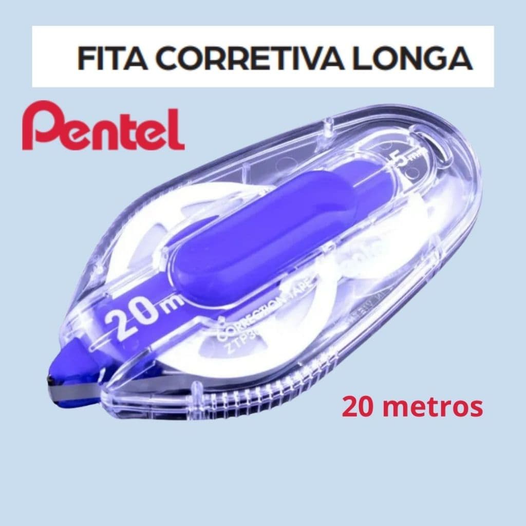 Fita Corretiva Longa 20 metros Pentel ZTP305C-W - fácil de escrever por cima da fita