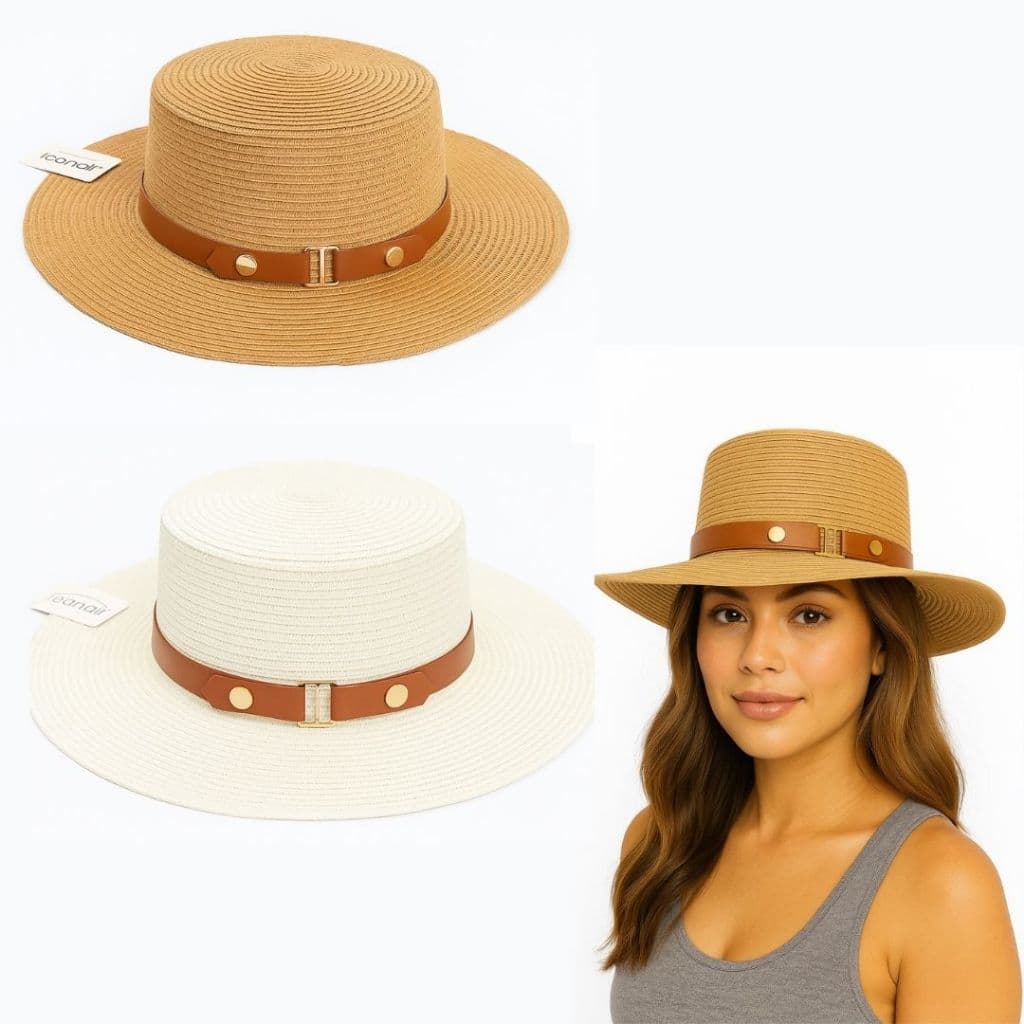 Chapéu De  Praia Feminino Paris Luxo Maleável Palha Sintética Com Faixa De Couro Dobrável E Impermeável