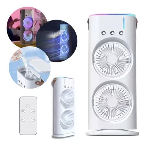 Ventilador de Umidificador de Torre Dupla Ar Condicionado Portátil de 3 Velocidades LED Ar Condicionado USB