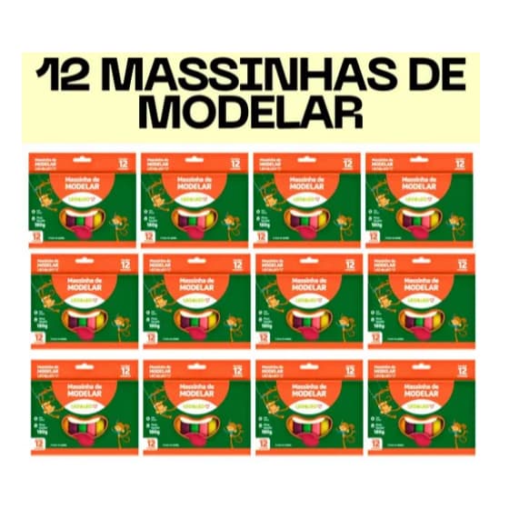 Kit 12 Caixas Massinha Massa De Modelar Leo&Leo 144UN 180g Infantil Escolar 12 Cores Não tóxica