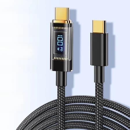 Cabo Tipo C PD 100W 66W com Visor Digital Inteligente - Carregamento Ultra Rápido para Celulares e Tablets Android A2