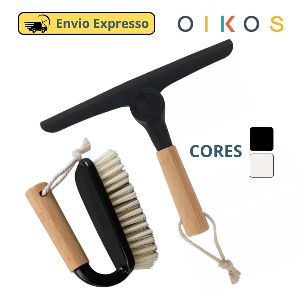 Kit Rodo De Pia Dobravel + Escova De Limpeza Cabo De Bambu