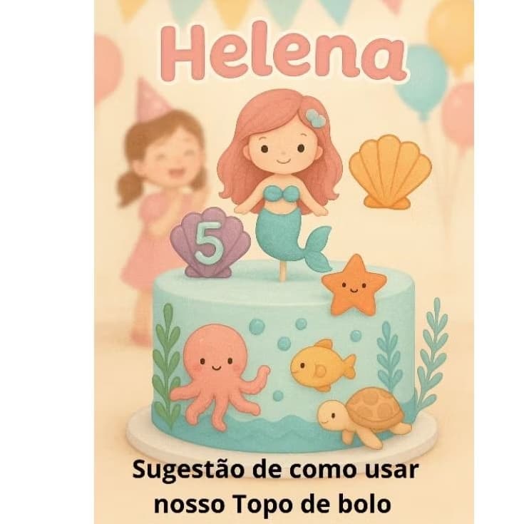 Topo de Bolo Sereia - Topper de Bolo Sereia - Decoração - Aniversário