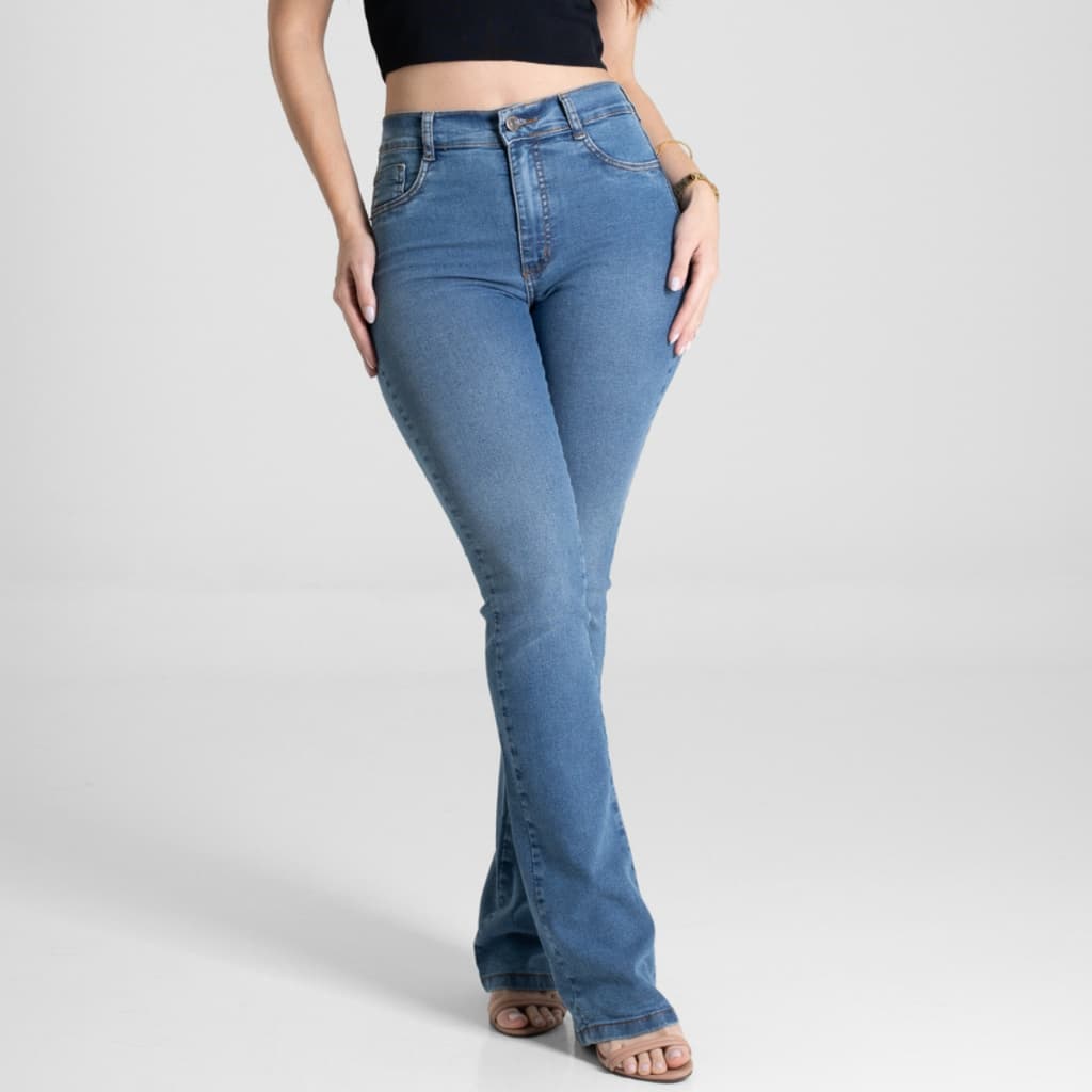 Calça Jeans Feminina Sawary Cintura Alta Flare Boot Cut Original Lycra Elastano Country Premium