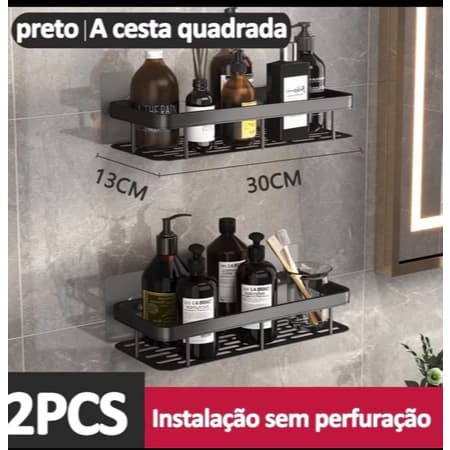 Suporte prateleira Shampoo Sabonete Banheiro Adesivo Parede Box Luxo Cor Preto