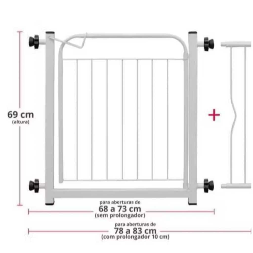 Grade Portão Para Cachorro de Aço Reforçado Segurança Para Bebe 69 a 84cm Frete Grátis