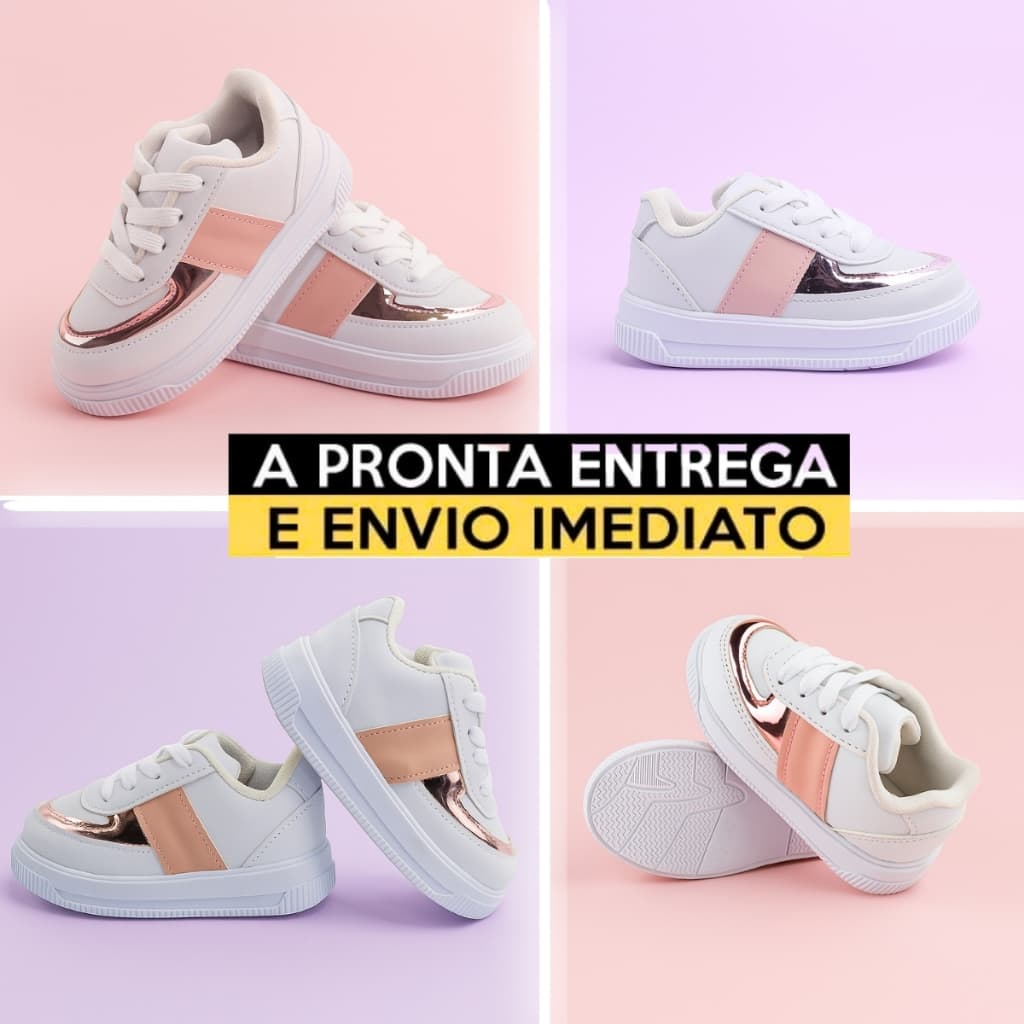 Tênis Infantil Branco/Rose Baby Menina Confortável Leve Solado Antiderrapante - Envio Imediato
