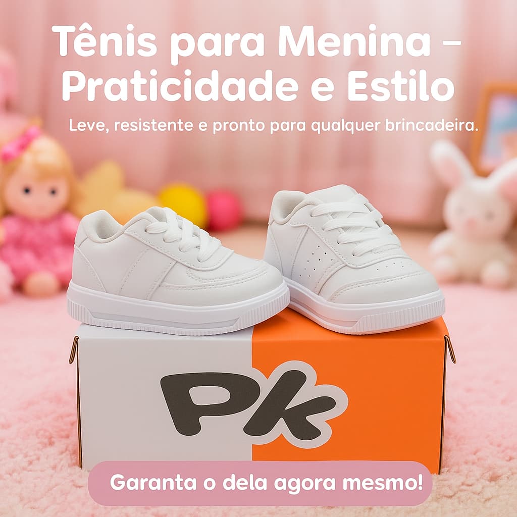 Tênis Branco Baby Menina Conforto e Leve Pées Kids Premium - Praticidade e Estilo - Envio Rápido