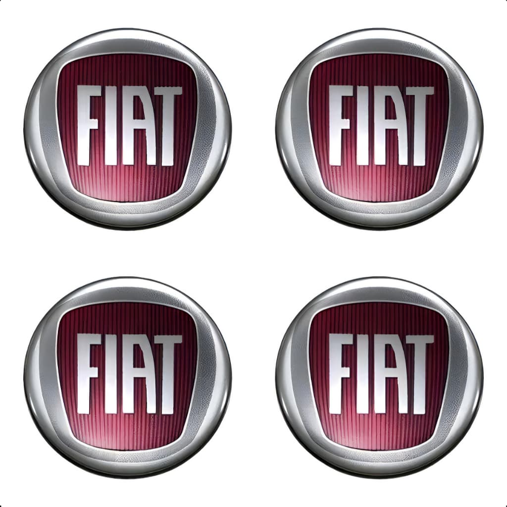 Jogo 4 Peças Emblemas Botons Adesivos Resinados Fiat Vermelho Carro Calotas e Rodas 48mm