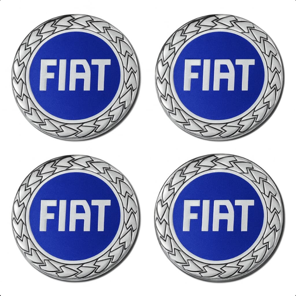 Jogo 4 Peças Emblemas Botons Adesivos Resinados Fiat Azul Carro Calotas e Rodas 48mm