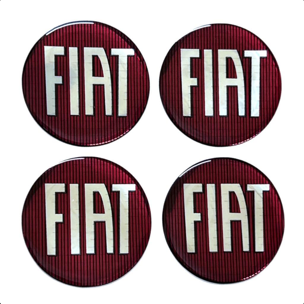 Jogo 4 Peças Emblemas Botons Adesivos Fiat Vermelho Resinado Carro Calotas e Rodas 48mm