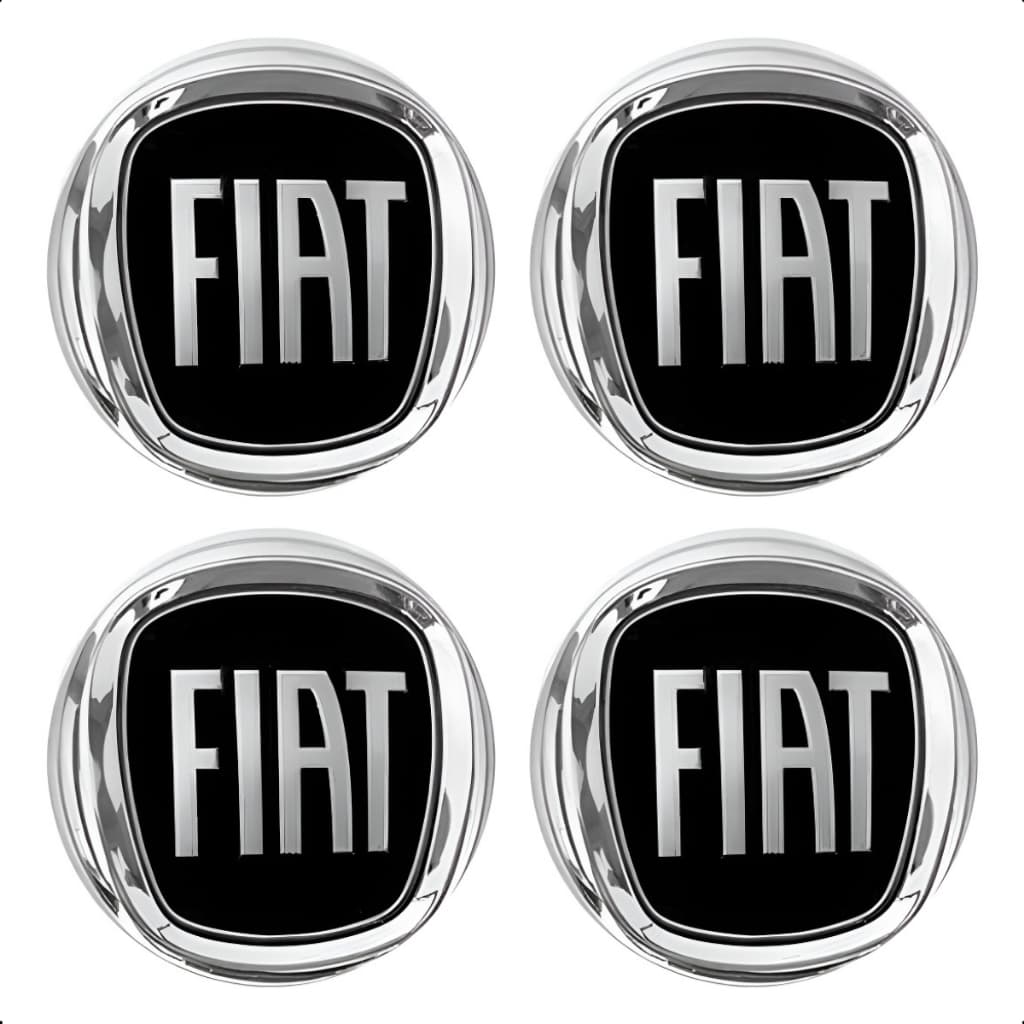 Jogo 4 Peças Emblemas Botons Adesivos Resinados Fiat Preto Carro Calotas e Rodas 48mm