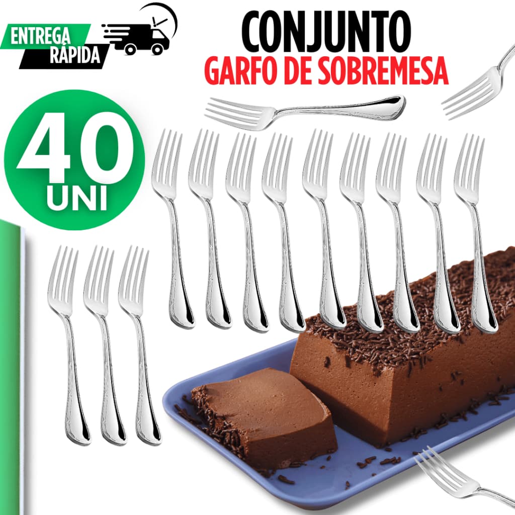 Jogo Garfo Sobremesa 40 Aço Inox Elegante Doceria Churrascaria Pizzaria Restaurante Cafeteria casa