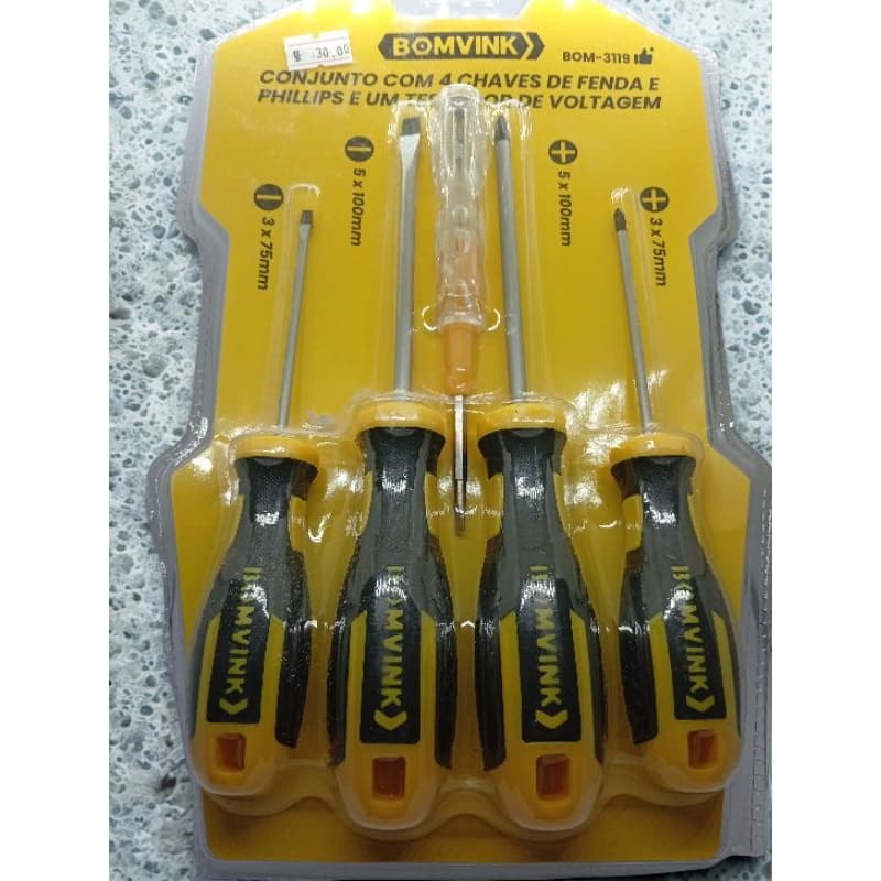 kit com 4 Chaves Fenda e Philips + uma chave teste Bomvink