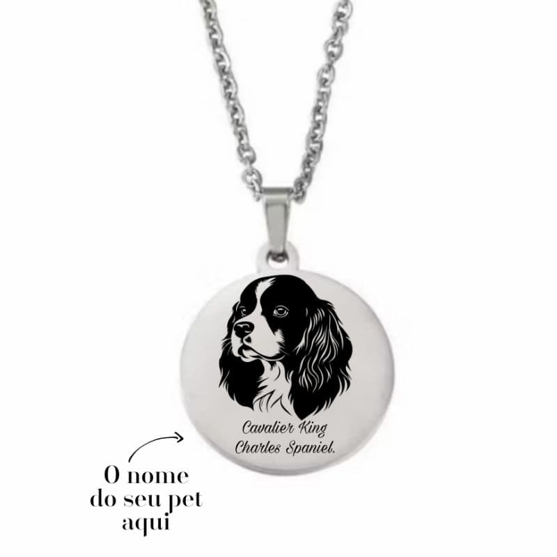 Colar Corrente Cordão Raça Pet Cavalier King Charles King Personalizado Nome Masculino Feminino