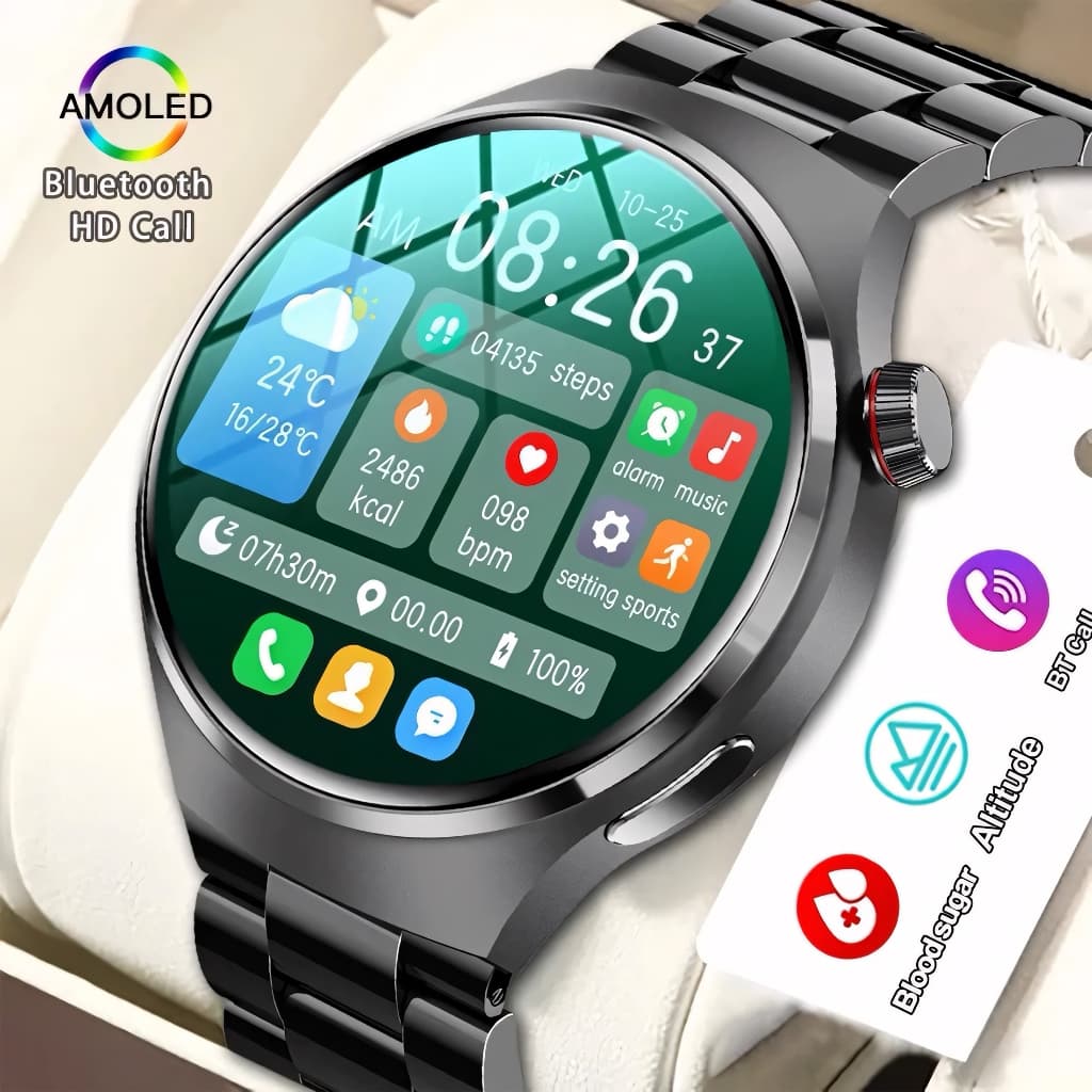 GT4 PRO Relógio Inteligente, Smartwatch AMOLED, Frequência Cardíaca, IP68 À Prova D'Água BT3.0
