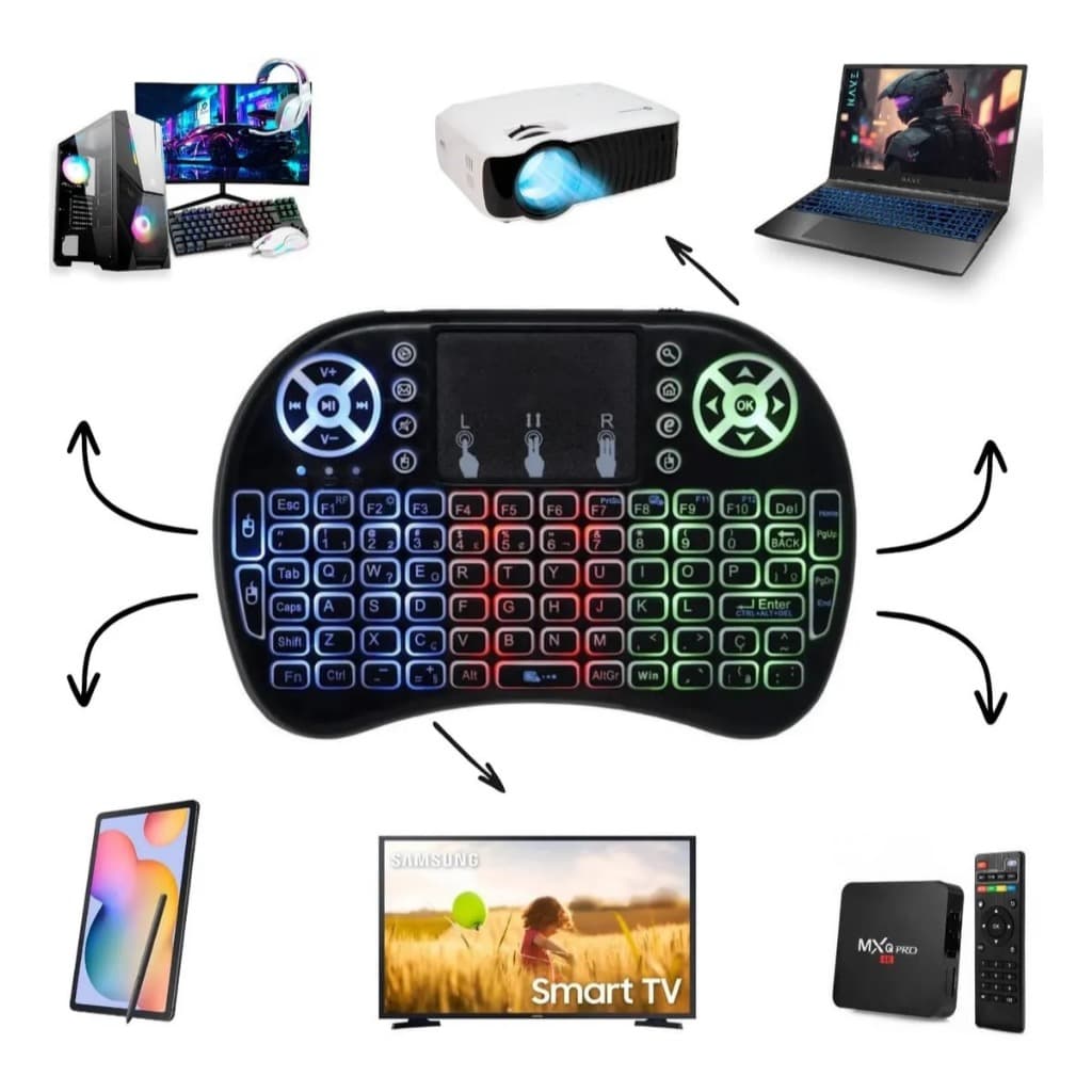 Mini Teclado Controle Smart Wireless Sem Fio Para Tv Smart Tv Box Pc