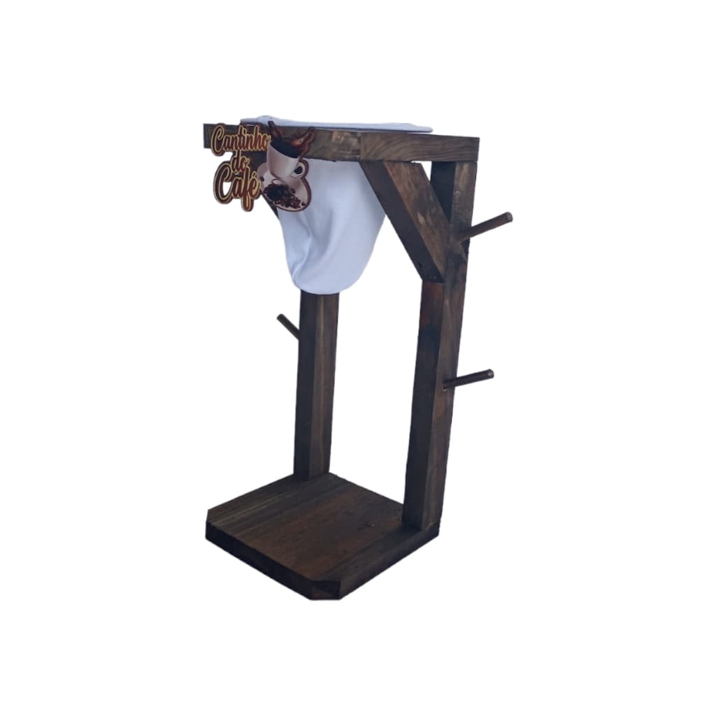 Suporte De Madeira Mancebo Com Coador De Café De Pano Para Colocar Bule e 4 Xicara
